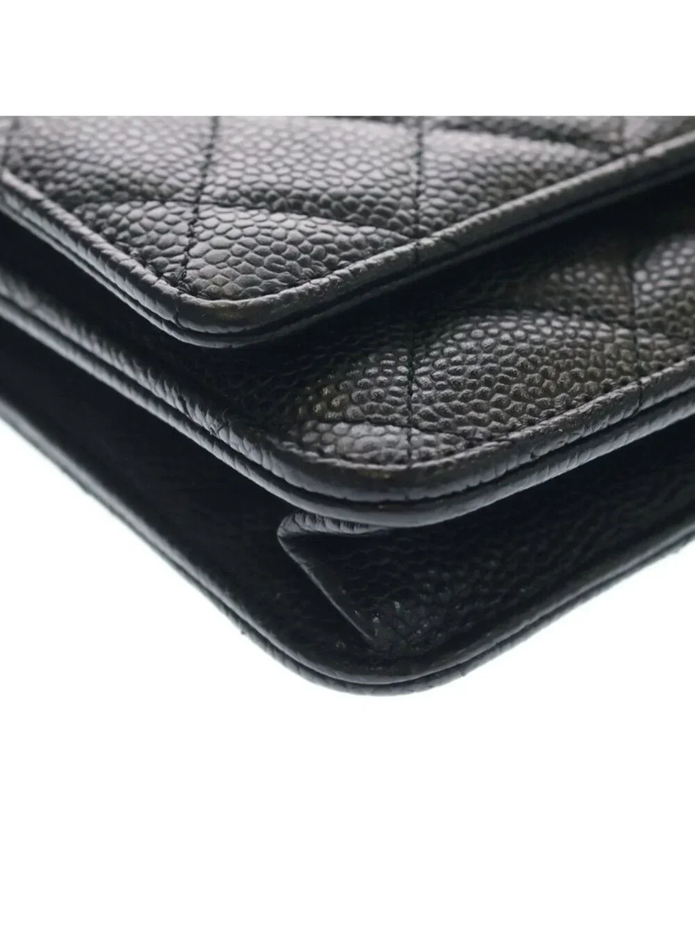 Chanel Quilted Caviar Leather Gold Chain Wallet Shoulder Bag Plate Black